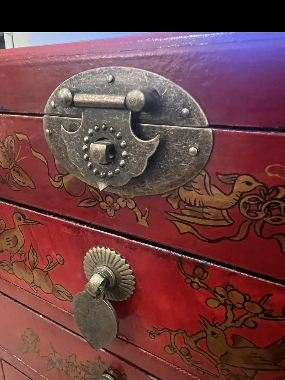Vintage Hand Painted Four Drawer Wooden Jewelry Box